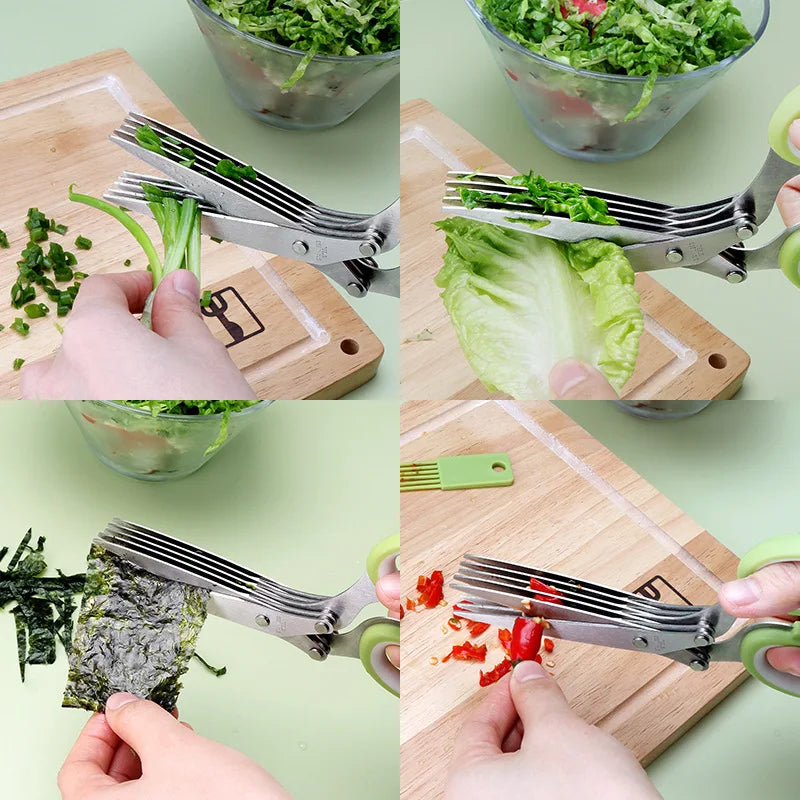 Stainless Steel 5 Blade Herb Scissor with Brush