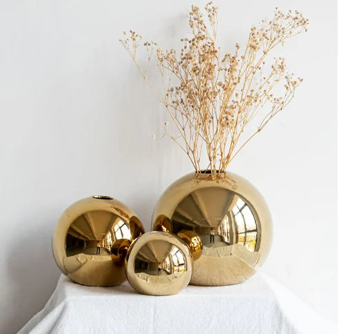 Luxury Gold Ball-Shaped Flower Vases for Home decor (set of 3)