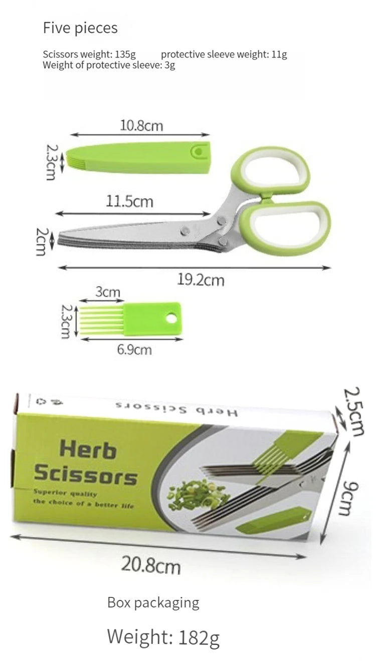 Stainless Steel 5 Blade Herb Scissor with Brush